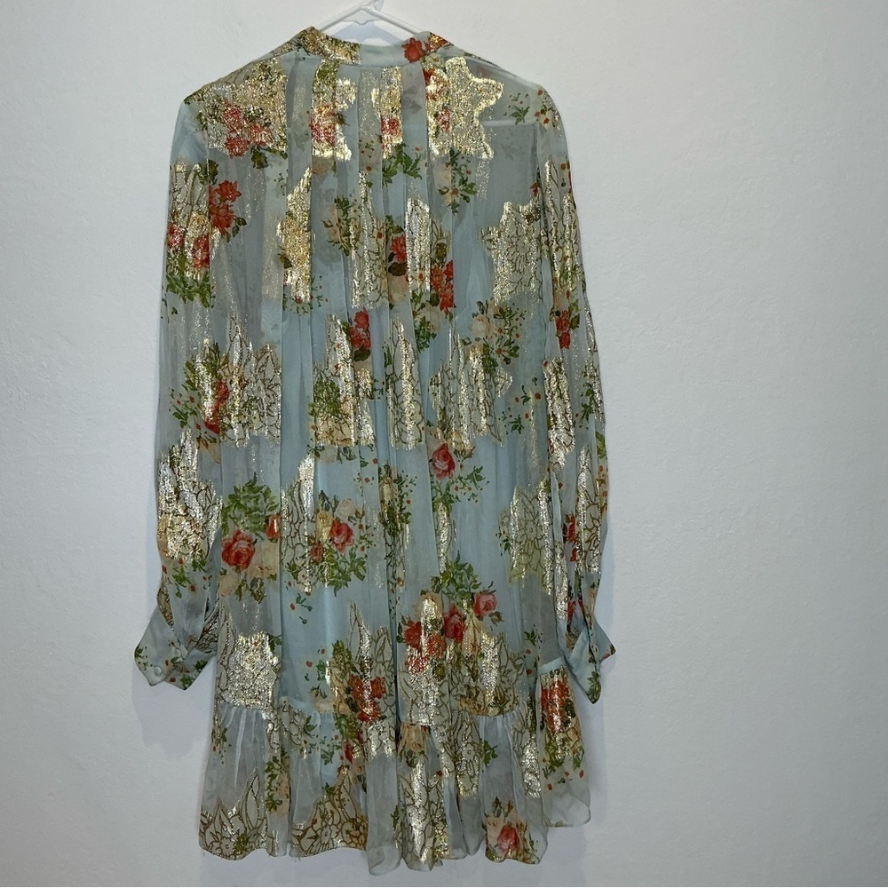 HEMANT & NANDITA Livia Floral Whimsical Sparkly Chiffon Dress with Slip XSmall - Picture 5 of 16